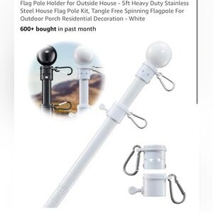 NWT White Flag Pole Holder with Spinning Flagpole 5 ft Heavy Duty